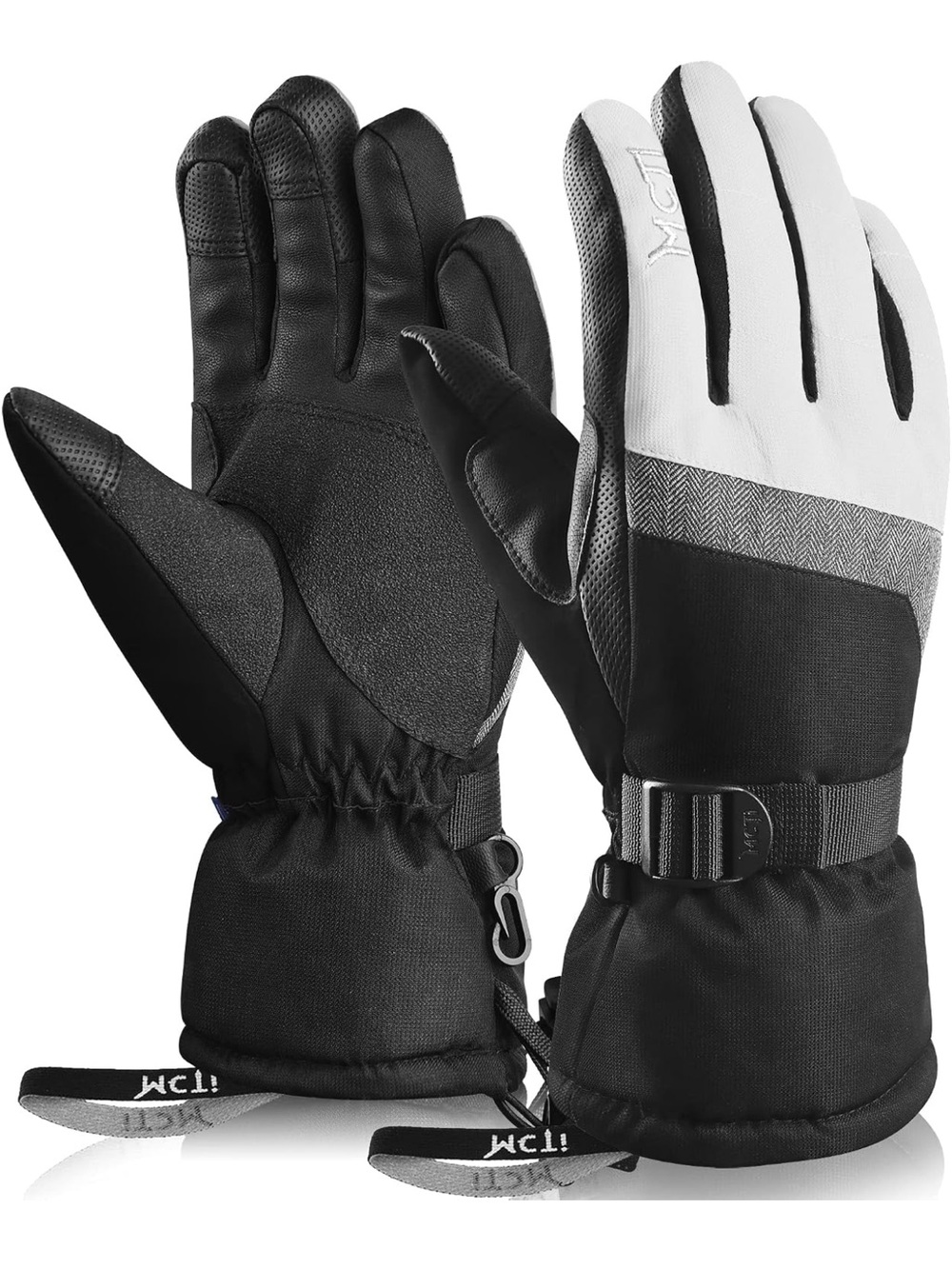 MCTI Black and White Insulated Winter Ski Gloves